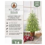My Texas House 4FT Pre-Lit Cypress Pot Christmas Tree LED Lights - Retail: $90