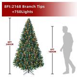 Retails for $140! ININ 8FT Prelit Christmas Spruce Artificial Tree with Led Lights, Lighted Christmas Tree Hinged Full Xmas Tree for Home Party Decoration,750 LED Lights,2168 Branch Tips, Metal Hinges