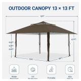 Favofamilie 13x13 FT Pop Up Canopy, Instant Setup Gazebo with Wheeled Carry Bag, 4 Sandbags & 4 Ropes, UV-Resistant Top, Heavy Duty Outdoor Shelter for Backyard Camping Events, Brown