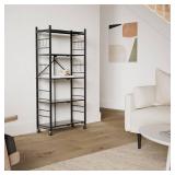 Himix Storage Shelves with 20 Hooks, 5-Tier Collapsible Organization Storage Rack Bookshelf Folding Pantry Shelves Cube Shelf Wire Shelving Holds 440 Ibs for Garage Kitchen Room, Black