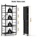 Himix Storage Shelves with 20 Hooks, 5-Tier Collapsible Organization Storage Rack Bookshelf Folding Pantry Shelves Cube Shelf Wire Shelving Holds 440 Ibs for Garage Kitchen Room, Black