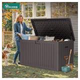 Retails for $210! YITAHOME 180 Gallon Extra Large Deck Box, Double-Wall Resin Outdoor Storage Box with Flexible Divider for Patio Cushions Pool Supplies Garden Tools, 990 lbs Load Capacity, Lockable (