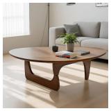 Retails for $144! Solid Wooden Modern Triangle Coffee Table: Unique Funky Coffee Tables for Living Room, Oval Mid-Century Irregular Abstract Tea Tables for Patio Office Balcony Bedroom (Walnut, 43" L 