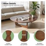Retails for $144! Solid Wooden Modern Triangle Coffee Table: Unique Funky Coffee Tables for Living Room, Oval Mid-Century Irregular Abstract Tea Tables for Patio Office Balcony Bedroom (Walnut, 43" L 