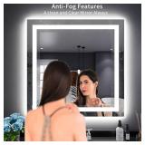Retails for $163! LOAAO 32x32 Inch LED Bathroom Mirror with Lights, Anti-Fog Dimmable Backlit + Front Lighting, Lighted Bathroom Vanity Mirror for Wall, Memory Function, Glass