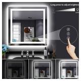Retails for $163! LOAAO 32x32 Inch LED Bathroom Mirror with Lights, Anti-Fog Dimmable Backlit + Front Lighting, Lighted Bathroom Vanity Mirror for Wall, Memory Function, Glass