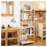 Retails for $140! Crofy No Assembly Folding Bookshelf for Living Room, 5 Tier White Collapsible Book Shelf for Home Office, Portable Bookcase Storage Organizer