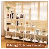 Retails for $140! Crofy No Assembly Folding Bookshelf for Living Room, 5 Tier White Collapsible Book Shelf for Home Office, Portable Bookcase Storage Organizer