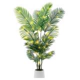 5ft Artificial Palm Tree Indoor with LED Fairy Lights & White Planter - Lifelike Faux Tropical Areca Palm Plant with Realistic Trunk & Adjustable Branches for Home Office Living Room Corner Decor