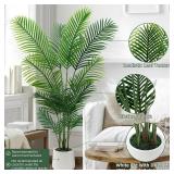 5ft Artificial Palm Tree Indoor with LED Fairy Lights & White Planter - Lifelike Faux Tropical Areca Palm Plant with Realistic Trunk & Adjustable Branches for Home Office Living Room Corner Decor