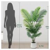 5ft Artificial Palm Tree Indoor with LED Fairy Lights & White Planter - Lifelike Faux Tropical Areca Palm Plant with Realistic Trunk & Adjustable Branches for Home Office Living Room Corner Decor