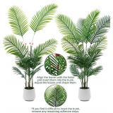 5ft Artificial Palm Tree Indoor with LED Fairy Lights & White Planter - Lifelike Faux Tropical Areca Palm Plant with Realistic Trunk & Adjustable Branches for Home Office Living Room Corner Decor