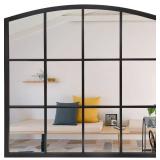 Retails for $135! 36 Inch Arched Window Mirror, Matte Black Metal Frame Decorative Mirror, Grid Wall Mirrors for Living Room, Bedroom, Entryway
