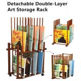 DJAR Double Art Storage Rack, Wooden Canvas Storage, Artist Storage with Four Caster Wheels Can Well Hold Up to Drawing Boards, Art Prints Panels, Artworks, Gallery