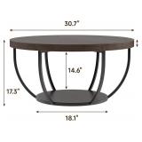 Round Coffee Table, 31" Coffee Table for Living Room Decor, 2-Tier Storage with Steel Frame, Space-Saving Wood Center Table, Modern Style Easy Assembly (Dark Coffee)