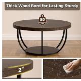 Round Coffee Table, 31" Coffee Table for Living Room Decor, 2-Tier Storage with Steel Frame, Space-Saving Wood Center Table, Modern Style Easy Assembly (Dark Coffee)