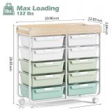 Rolling Storage Cart with 10 Large Drawers, Utility Cart with Wooden TableTop for Craft Organizers, Art Supply Storage, Home Office Organization, Cart with Wheels for Classroom, School, Green