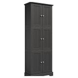 Retails for $140! ChooChoo Tall Bathroom Storage Cabinet with 6 Doors, Freestanding Floor Cabinet with Adjustable Shelves, Black Pantry Cabinet for Bathroom, Kitchen, Laundry Room