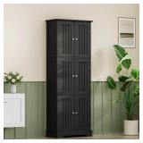 Retails for $140! ChooChoo Tall Bathroom Storage Cabinet with 6 Doors, Freestanding Floor Cabinet with Adjustable Shelves, Black Pantry Cabinet for Bathroom, Kitchen, Laundry Room