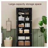 Retails for $140! ChooChoo Tall Bathroom Storage Cabinet with 6 Doors, Freestanding Floor Cabinet with Adjustable Shelves, Black Pantry Cabinet for Bathroom, Kitchen, Laundry Room