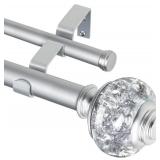 1 Inch Silver Double Curtain Rods for Windows 66 to 120 Inches(5.5-10ft), USFOOK Adjustable Heavy Duty Drapery Rods, Telescoping Dual Curtain Rod with Translucent Finials, Wall Mounted