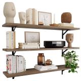 Retails for $119! Wallniture Forme 48 inch Long x 10 in Deep Rustic Floating Shelves for Wall Storage, Wall Bookshelf for Living Room Decor, Kitchen, Office Floating Shelf, Set of 3, Burnt, Wood