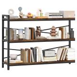 Retails for $120! 3 Tier Bookcase 47.24" Width, Long Industrial Book Shelf, Vintage Wooden Large Book Shelf for Home Living Room Bedroom Office Storage(Vintage)