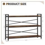 Retails for $120! 3 Tier Bookcase 47.24" Width, Long Industrial Book Shelf, Vintage Wooden Large Book Shelf for Home Living Room Bedroom Office Storage(Vintage)