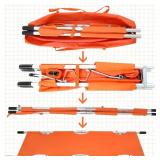 TrelaCo Folding Stretcher 84.3 x 21.3 x 5.4 Inch Aluminum Alloy Collapsible Gurney Stretcher Emergency Portable Stretcher with Heavy Duty Handles Rubber Feet for Ambulance Patient Transport, Orange