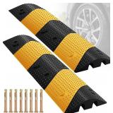 Speed Bumps for Road, 2 Pack 39.3" Rubber Speed Bumps, 2 Channel Total 78.7