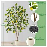 Artificial Lemon Tree, 5ft Tall Fake Lemon Silk Plant with White Planter, Faux Lemon Plastic Fruit Tree for Indoor Home Decor Office Garden