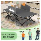 Slendor Kids Cot, Toddler Cot Bed w/Cartoon Handrail, Blanket (5ft x 4ft), Portable Toddler Cots for Sleeping, Kids Travel Bed, Extra Long Cot Length 56", Support 330 Lbs, Grey