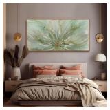 Retails for $170! Framed Canvas Prints Gold Line Poster Abstract Wall Ar Green Pictures Wall Decor 29"x 58" Modern Artwork Large Wall Decorations for Living Room Home