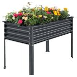 Land Guard Galvanized Raised Garden Bed with Legs, 48 24 32in Large Metal Elevated Raised Planter Box with Drainage Holes for Backyard, Patio, Balcony, 400lb Capacity(Grey)