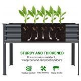Land Guard Galvanized Raised Garden Bed with Legs, 48 24 32in Large Metal Elevated Raised Planter Box with Drainage Holes for Backyard, Patio, Balcony, 400lb Capacity(Grey)