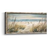 Retails for $170! Beach Ocean Painting Wall Art: Framed Coastal Picture Wooden Sea Bird Print Seaside Sand Seascape Artwork Decor for Living Room Bedroom Bathroom 24x12 inch