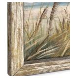 Retails for $170! Beach Ocean Painting Wall Art: Framed Coastal Picture Wooden Sea Bird Print Seaside Sand Seascape Artwork Decor for Living Room Bedroom Bathroom 24x12 inch