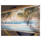 Retails for $170! Beach Ocean Painting Wall Art: Framed Coastal Picture Wooden Sea Bird Print Seaside Sand Seascape Artwork Decor for Living Room Bedroom Bathroom 24x12 inch