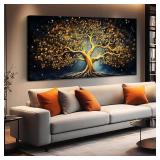 Retails for $105! Ouzzlie Tree Wall Decor Painting Large Gold Artwork Picture 29" x 59"