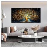 Retails for $105! Ouzzlie Tree Wall Decor Painting Large Gold Artwork Picture 29" x 59"