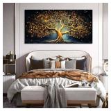 Retails for $105! Ouzzlie Tree Wall Decor Painting Large Gold Artwork Picture 29" x 59"