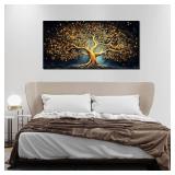 Retails for $105! Ouzzlie Tree Wall Decor Painting Large Gold Artwork Picture 29" x 59"