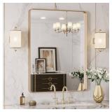 LOAAO 20 X30 Gold Bathroom Mirror, Rounded Rectangle Gold Frame Mirror, Brushed Gold Bathroom Vanity Mirror Wall-Mounted, Anti-Rust, Hangs Horizontally or Vertically