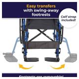 Retails for $151! Drive Medical Single Axle Blue Streak Wheelchair, Flip Back Desk Arm, Swing Away Footrests, 18", 1 Count
