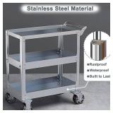 Retails for $210! 3-Tier 14 Gauge Stainless Steel Utility Cart, 1100 lbs Heavy Duty Service Cart with Wheels, Rolling Tool Cart on Wheels for Mechanic, Garage, Workshop, Warehouse, 15.75" D x 30.7" W 