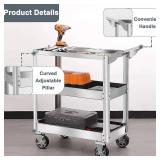 Retails for $210! 3-Tier 14 Gauge Stainless Steel Utility Cart, 1100 lbs Heavy Duty Service Cart with Wheels, Rolling Tool Cart on Wheels for Mechanic, Garage, Workshop, Warehouse, 15.75" D x 30.7" W 