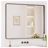Retails for $180! Keonjinn Black Bathroom Mirror for Over Sink, 42 x 36 Inch Large Rounded Rectangle Bathroom Vanity Mirror, Matte Black Farmhouse Wall Mirror, HD Tempered Glass, Seamless Aluminum All