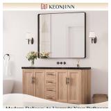 Retails for $180! Keonjinn Black Bathroom Mirror for Over Sink, 42 x 36 Inch Large Rounded Rectangle Bathroom Vanity Mirror, Matte Black Farmhouse Wall Mirror, HD Tempered Glass, Seamless Aluminum All
