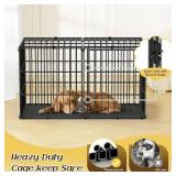 Retails for $130! Pawaboo Heavy Duty Dog Crate, 56 inch Indestructible Dog Cage with Mat, Thickened Anti-bite Dog Kennel, Metal Dog Playpen with Secure Top, Outdoor and Indoor Pet Cage Crate with Lock