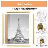 upsimples 24x36 Poster Frame Gold 1 Pack, Scratch-Proof Picture Frames 24 x 36 for Photo Gallery - Slide-In Strips, Horizontal or Vertical Wall Mounting